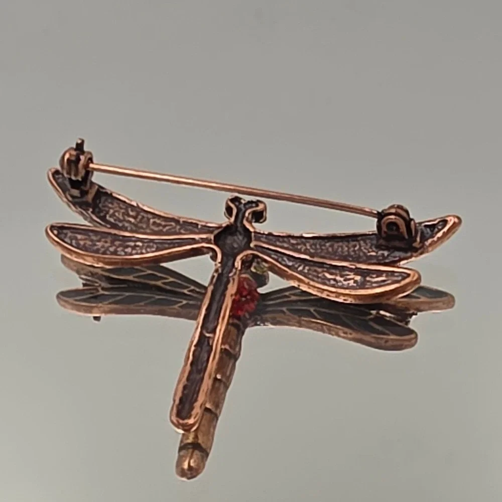 Dragonfly Brooch Womens OS Copper Good Enamel Rhinestone Insect Pin